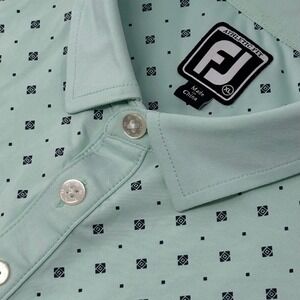FootJoy Lisle Deco Print Polo Shirt XL Mint Navy Athletic Fit Golf Performance